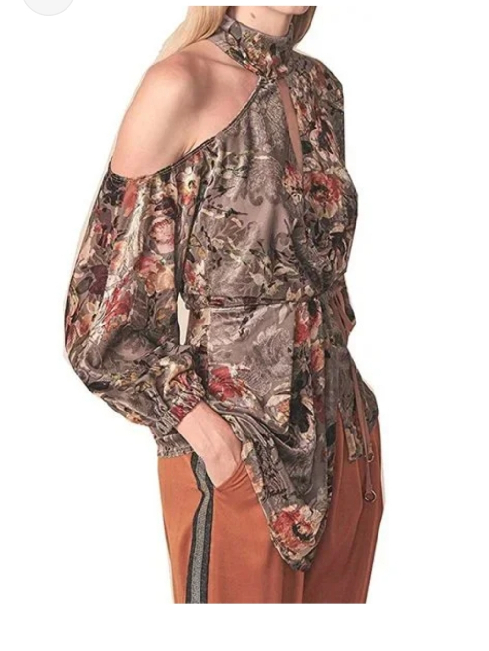 Allen Schwartz Women Mulberry Asymmetric Velvet Burn Out Wrap Dress Blouse